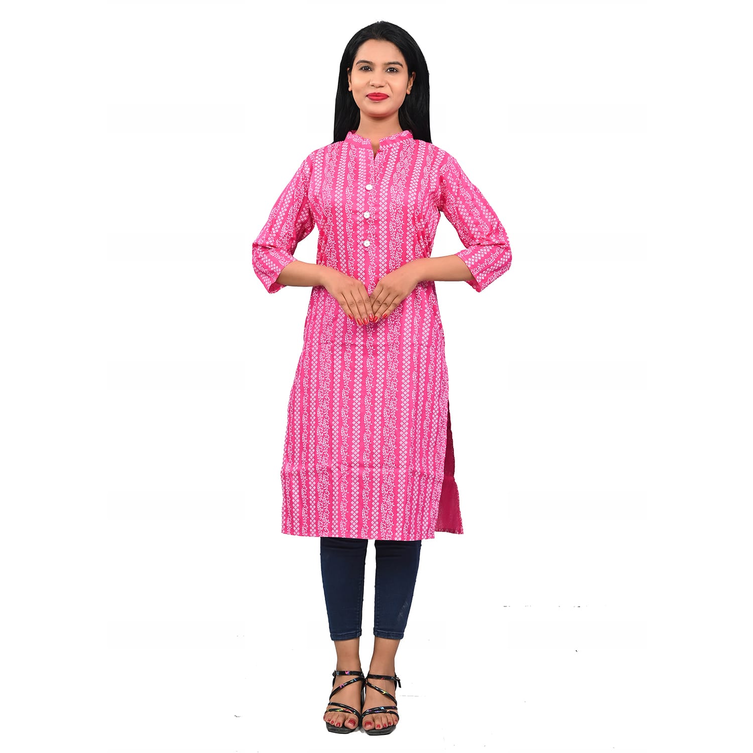 ROFIT WOMENS PINK PRINTED  KURTI